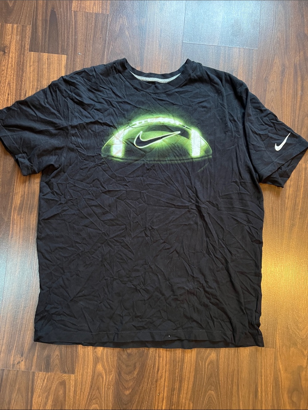 Nike Black Short-Sleeve Tee with Neon Green Swoosh Graphic